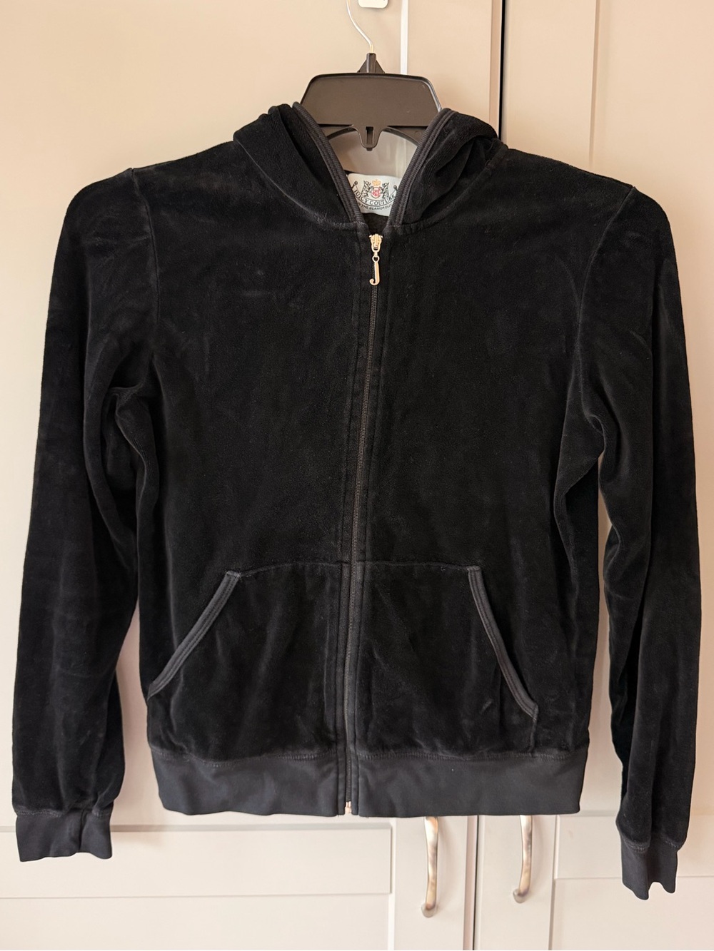 Vintage Y2K Juicy Couture Black Velour Zip Up Hoodie Jacket Made in USA XL